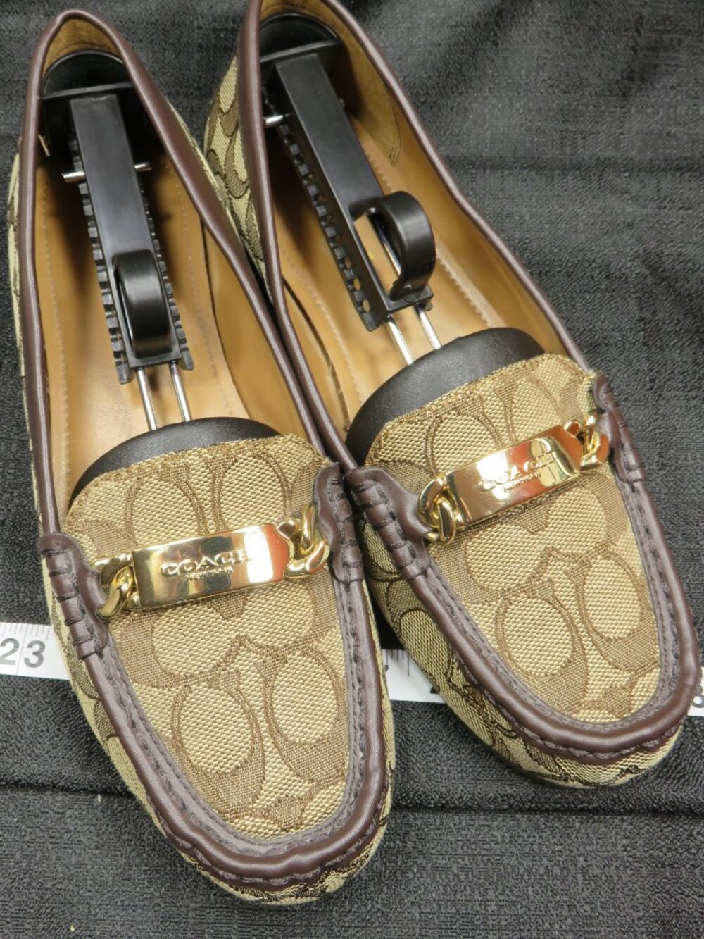 Coach Olive A01918 Signature Monogram Loafers Brown Tan Womens Shoes Sz 8 B